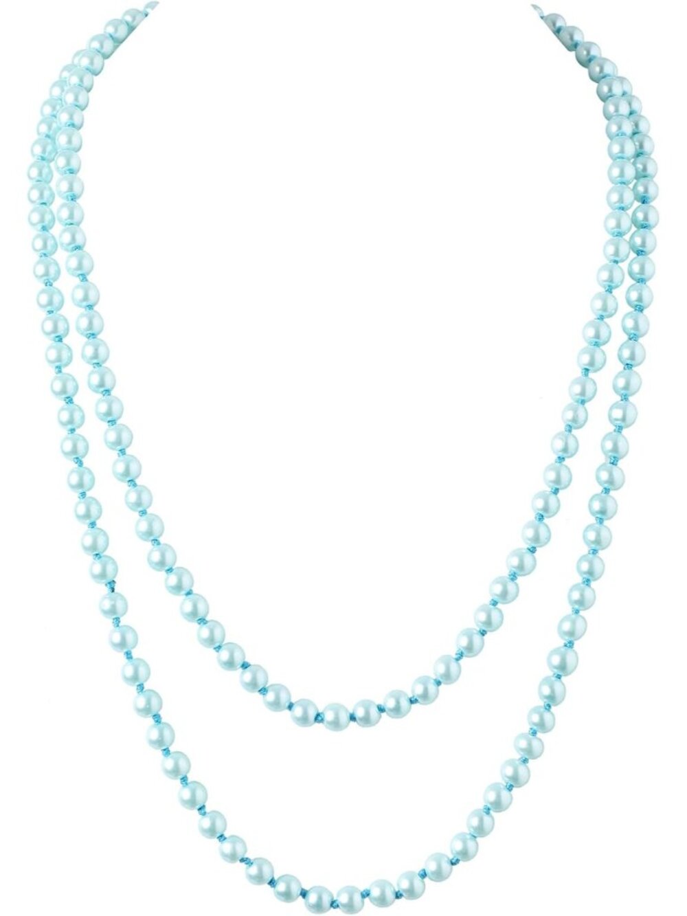 Women's Blue Pearl Necklace 59 Inch Long Faux Pearl 1920s Flapper Choker